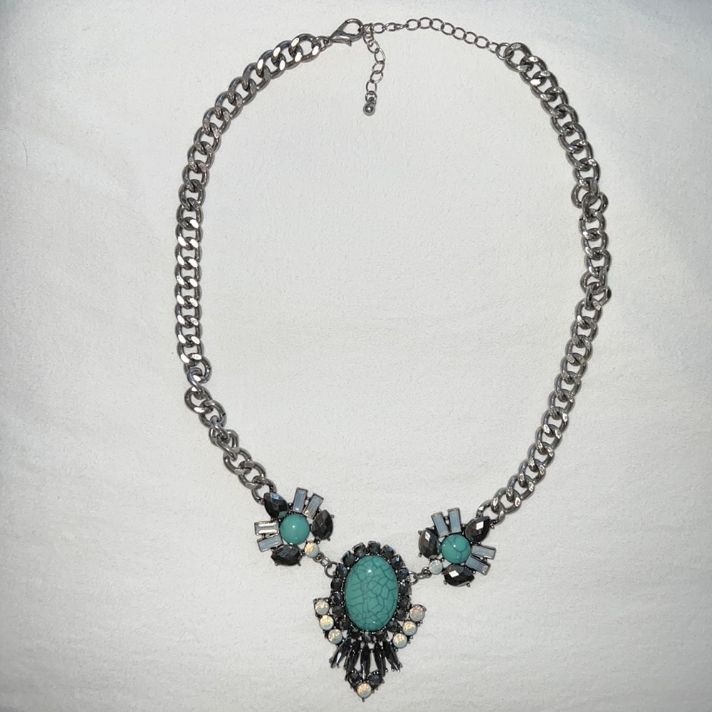 Charcoal grey and teal statement necklace